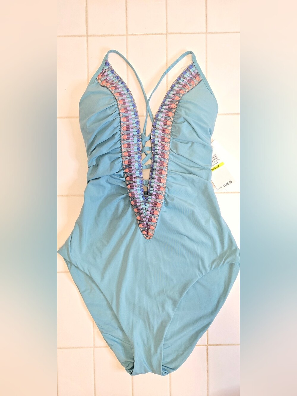 Fiesta Plunge One-Piece Swimsuit- Size Medium